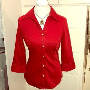 Talbots red 3/4 sleeve stretch button down shirt